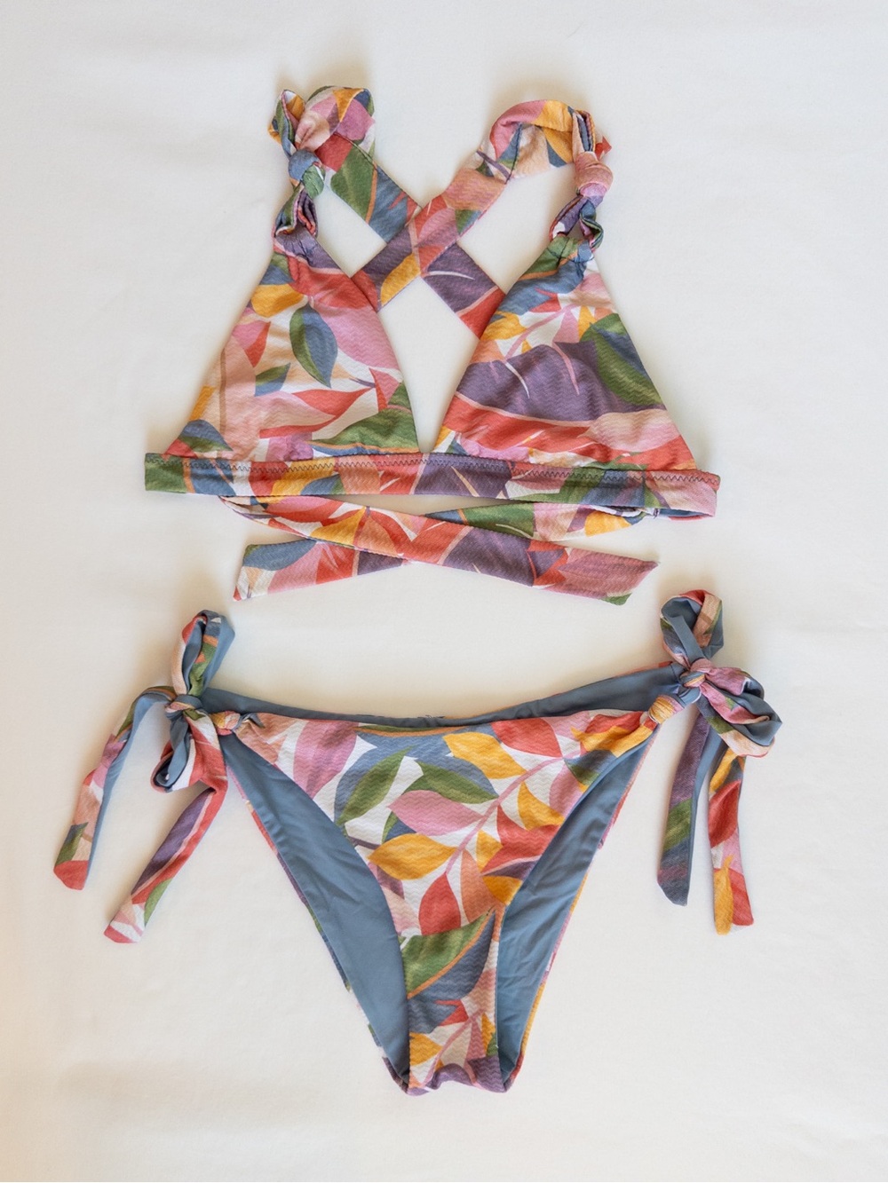 BECCA Bora Bora Tropical Leaf Print Bikini Set Triangle Top Tie Side Bottoms